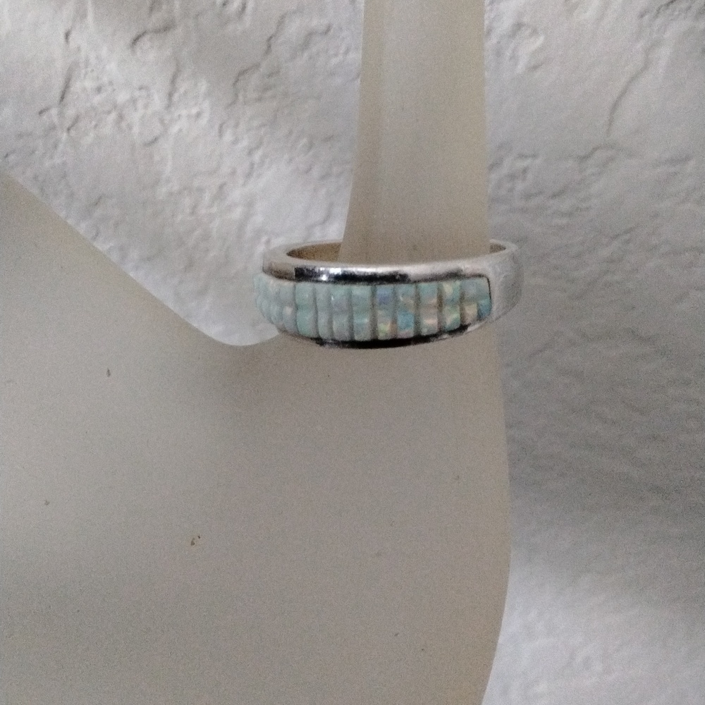 An Inlaid Opal Sterling Silver Ring.